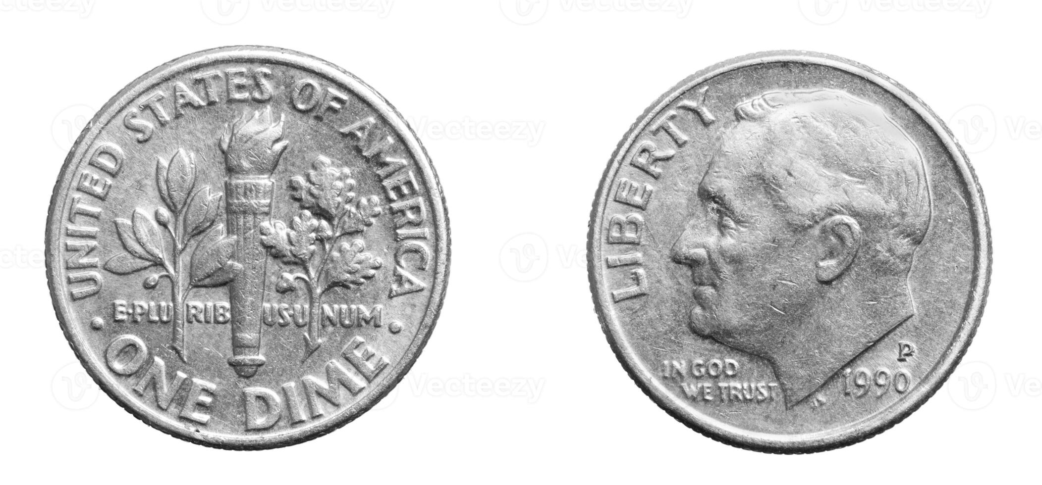 one dime coin isolated on white background. photo