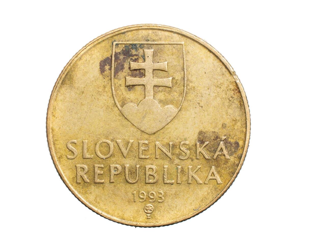 one slovak koruna coin on white isolated background photo