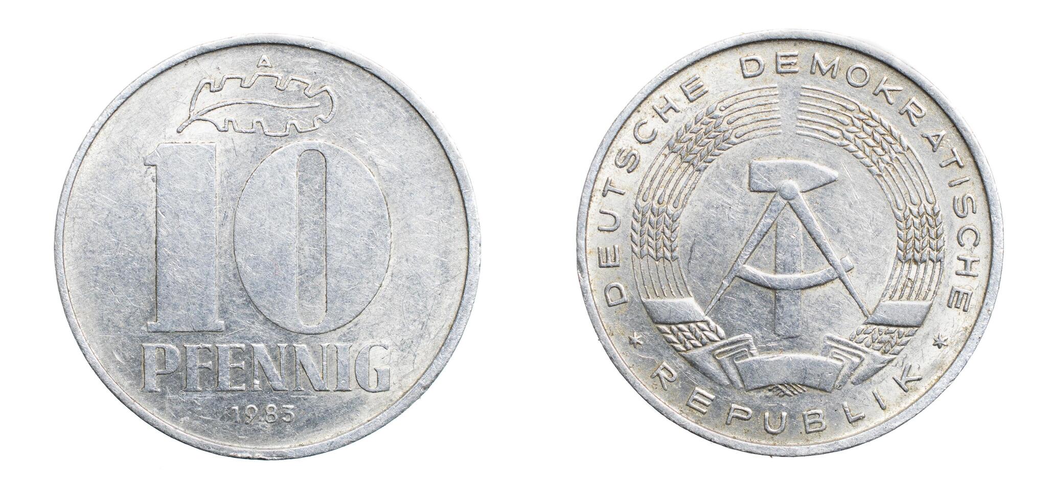 ten German pfennig coin isolated on white background. photo