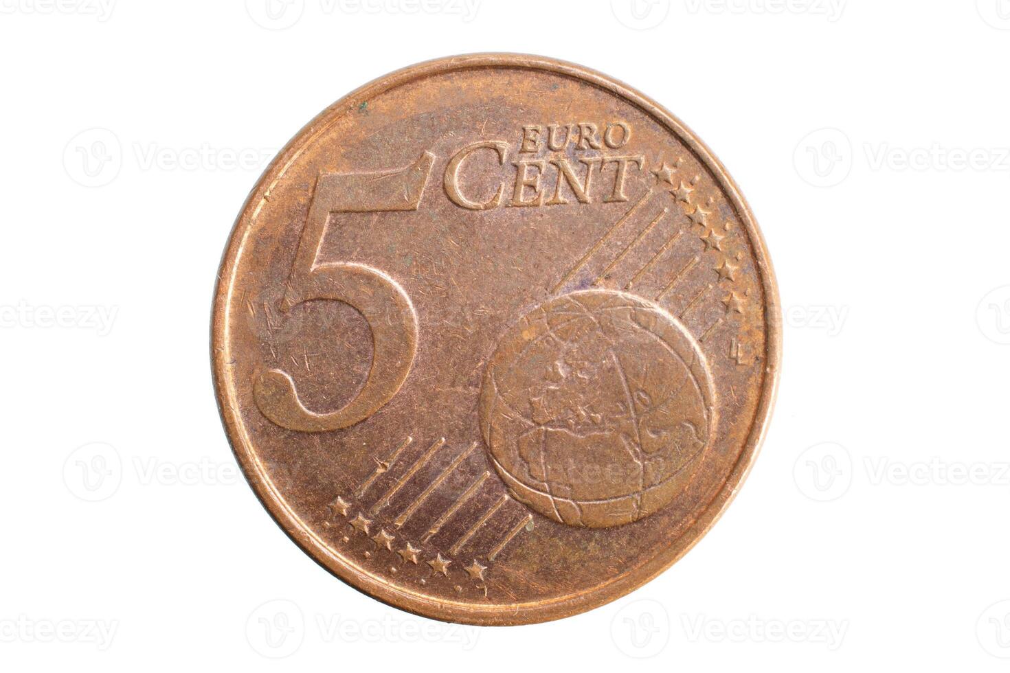 5 euro cent coin on a white background. photo
