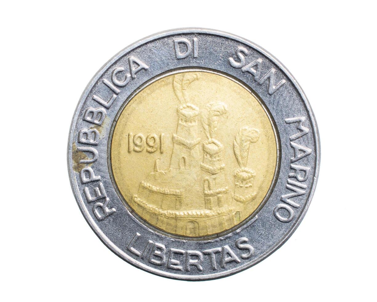 five hundred san marino lira coin on a white isolated photo