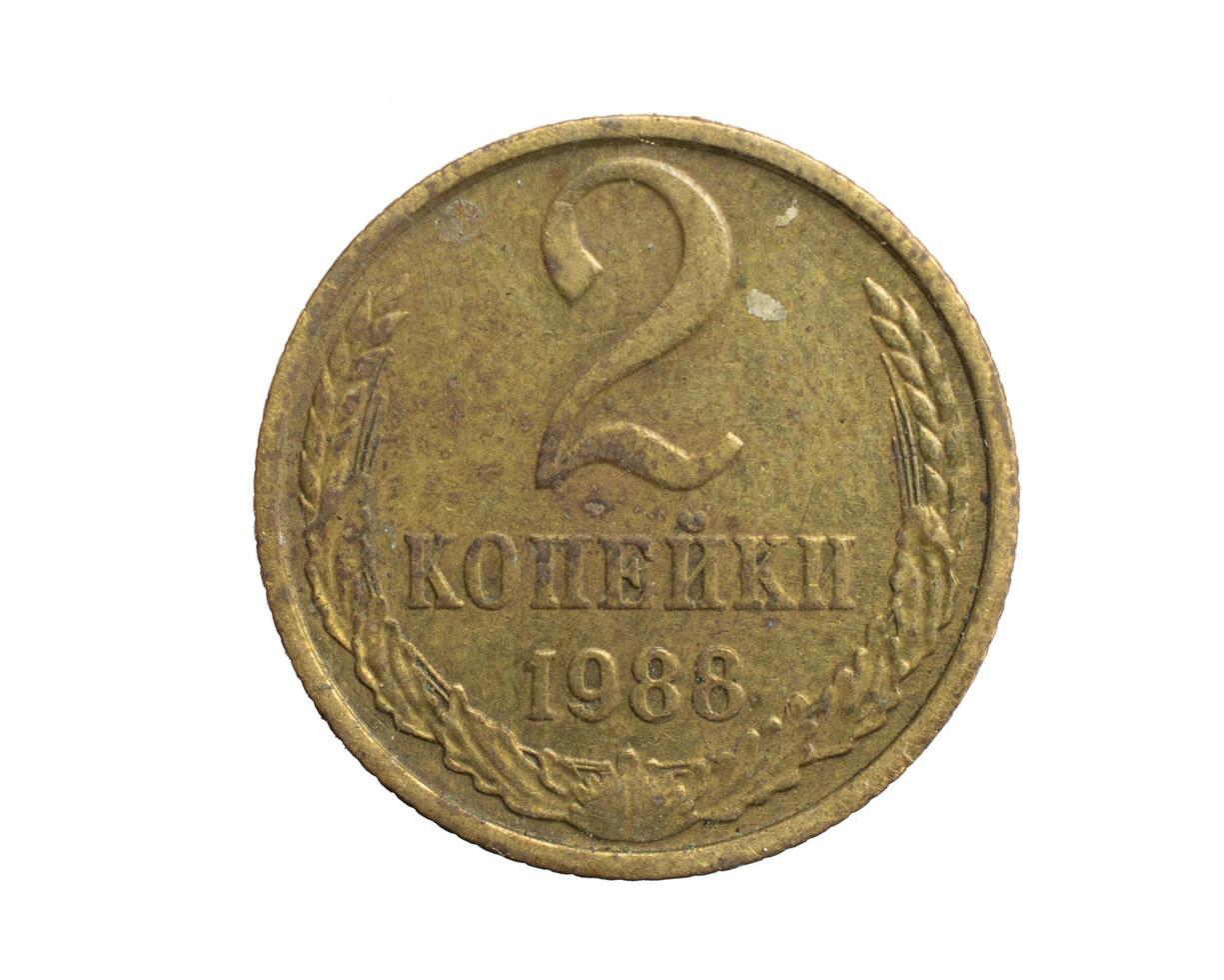 two cccp kopecks coin on a white isolated photo