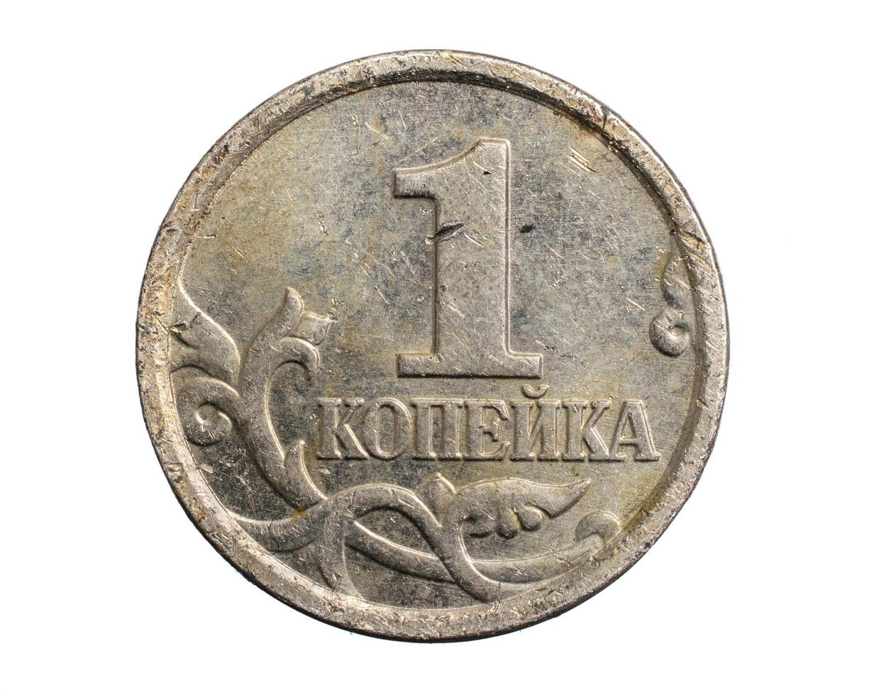 Russia one kopeck coin on a white isolated photo