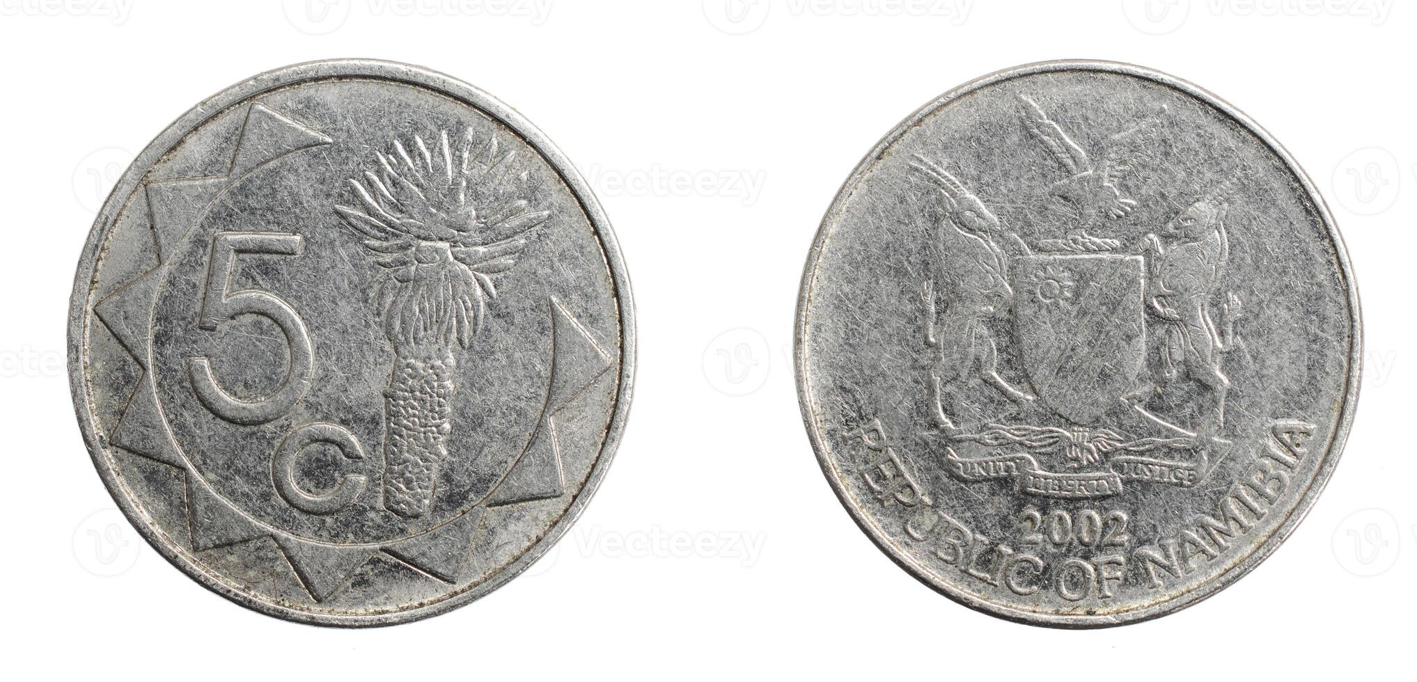 Namibia five cents coin on white isolated background. photo