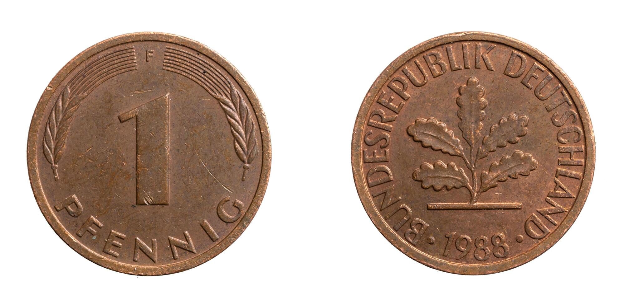 Germany one pfennig coin on a white isolated background photo
