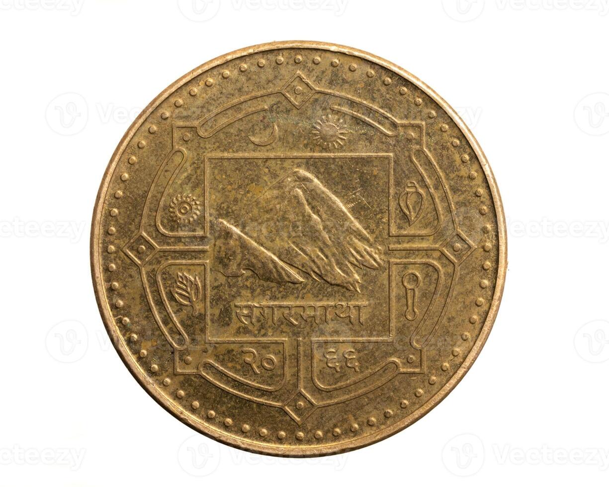 Nepal one rupee coin on a white isolated background. photo