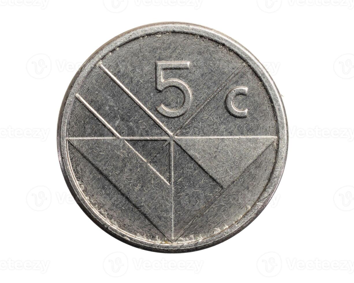 Aruba five cents coin on white isolated background photo