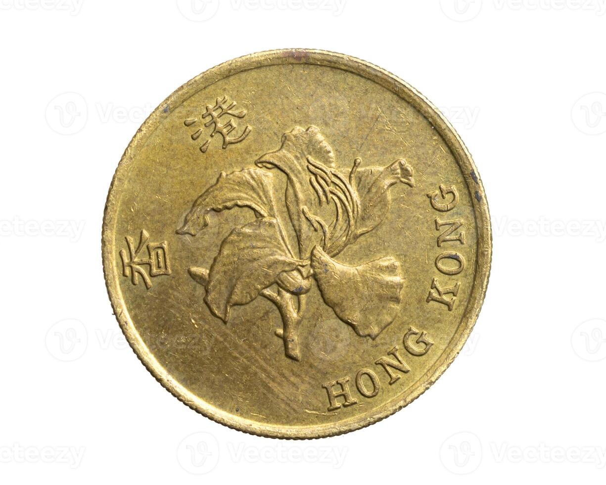 Hong Kong fifty cents coin on white isolated background. photo