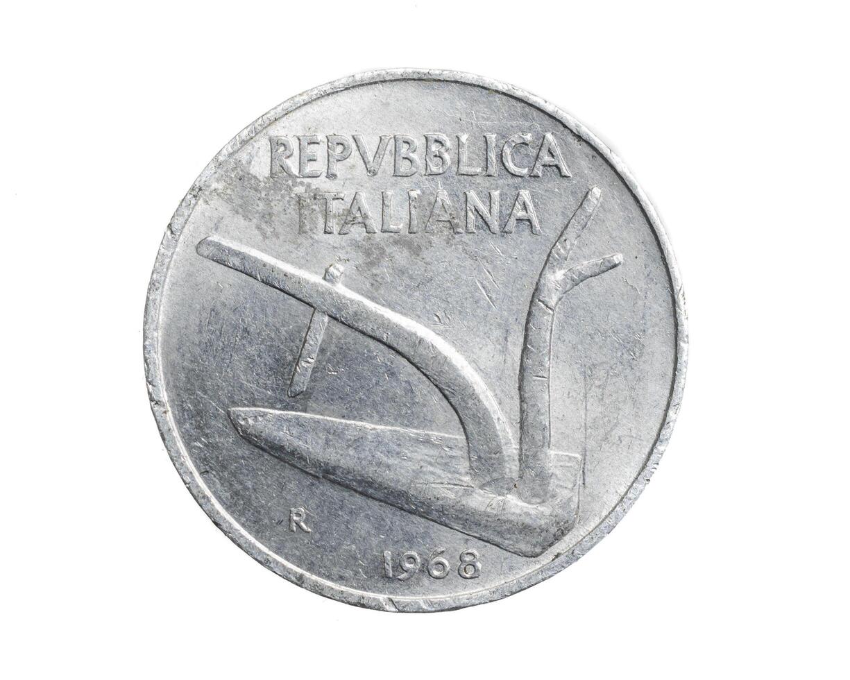 Italy ten lira coin on a white isolated background. photo