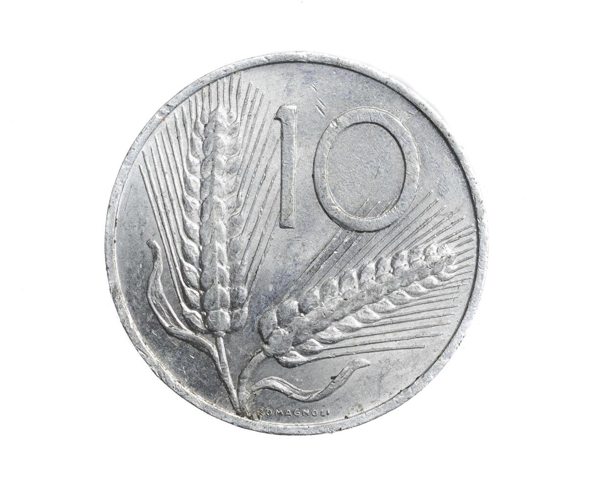 Italy ten lira coin on a white isolated background photo