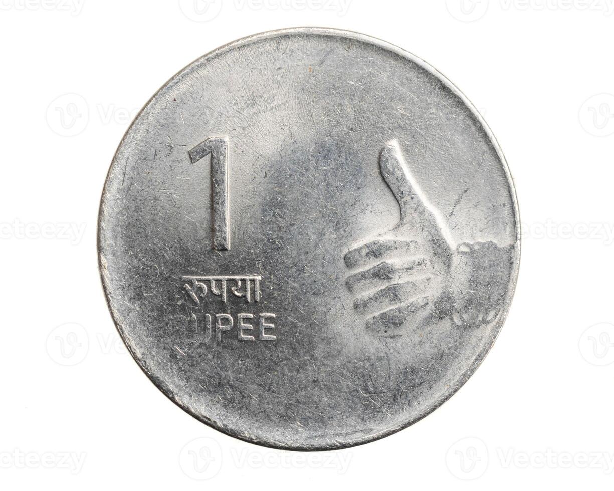 India one rupee coin on a white isolated background photo