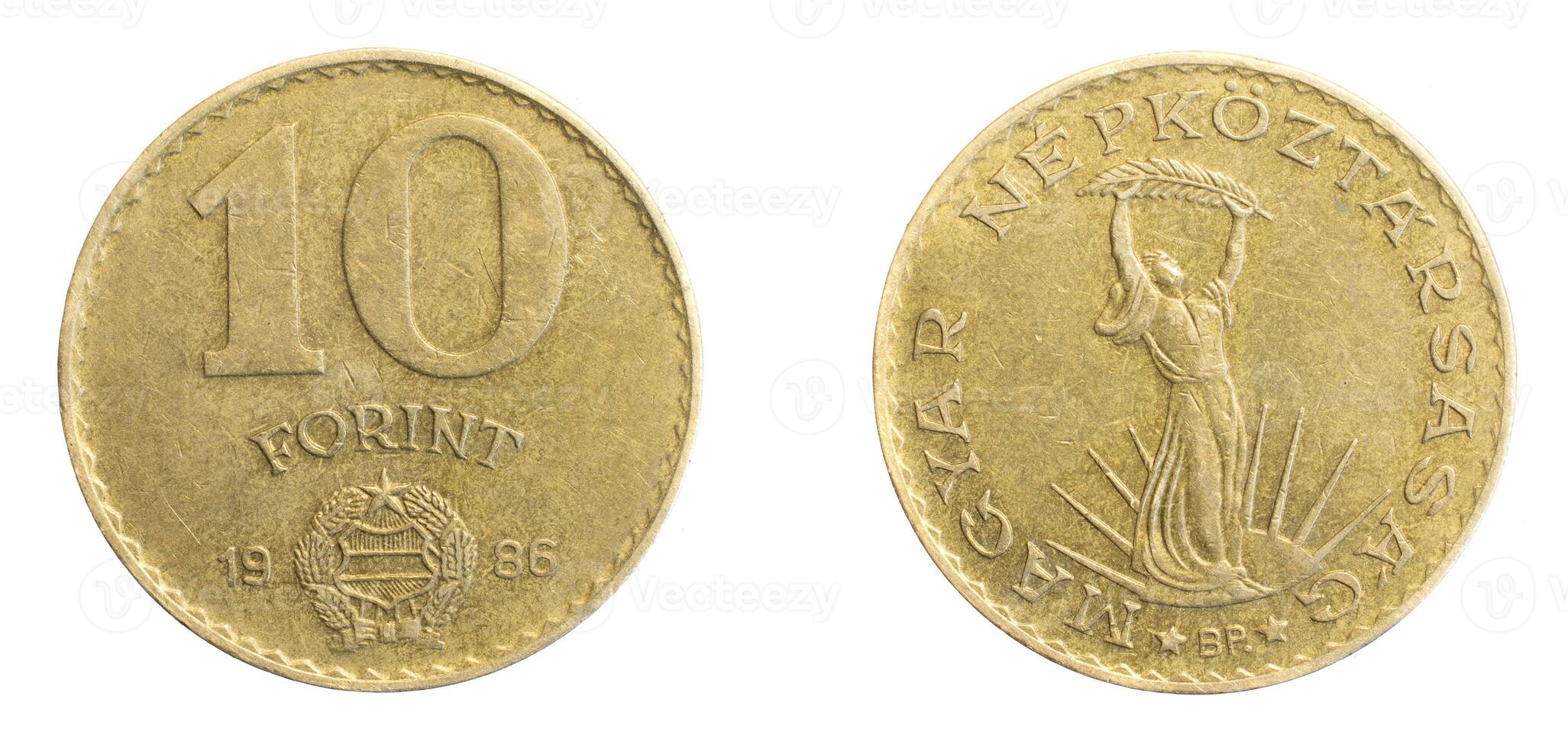 Hungary ten forints coin on white isolated background photo