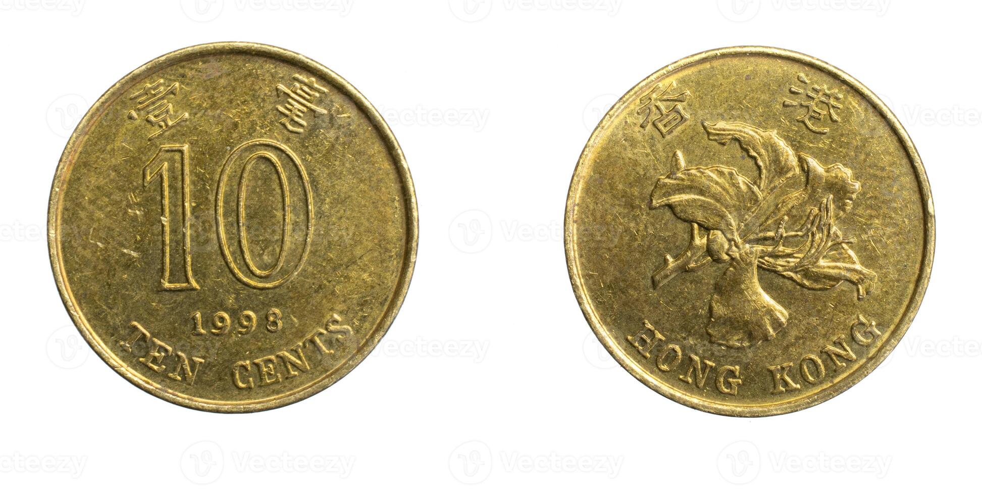 A Hong Kong ten cents coin on a white isolated background photo