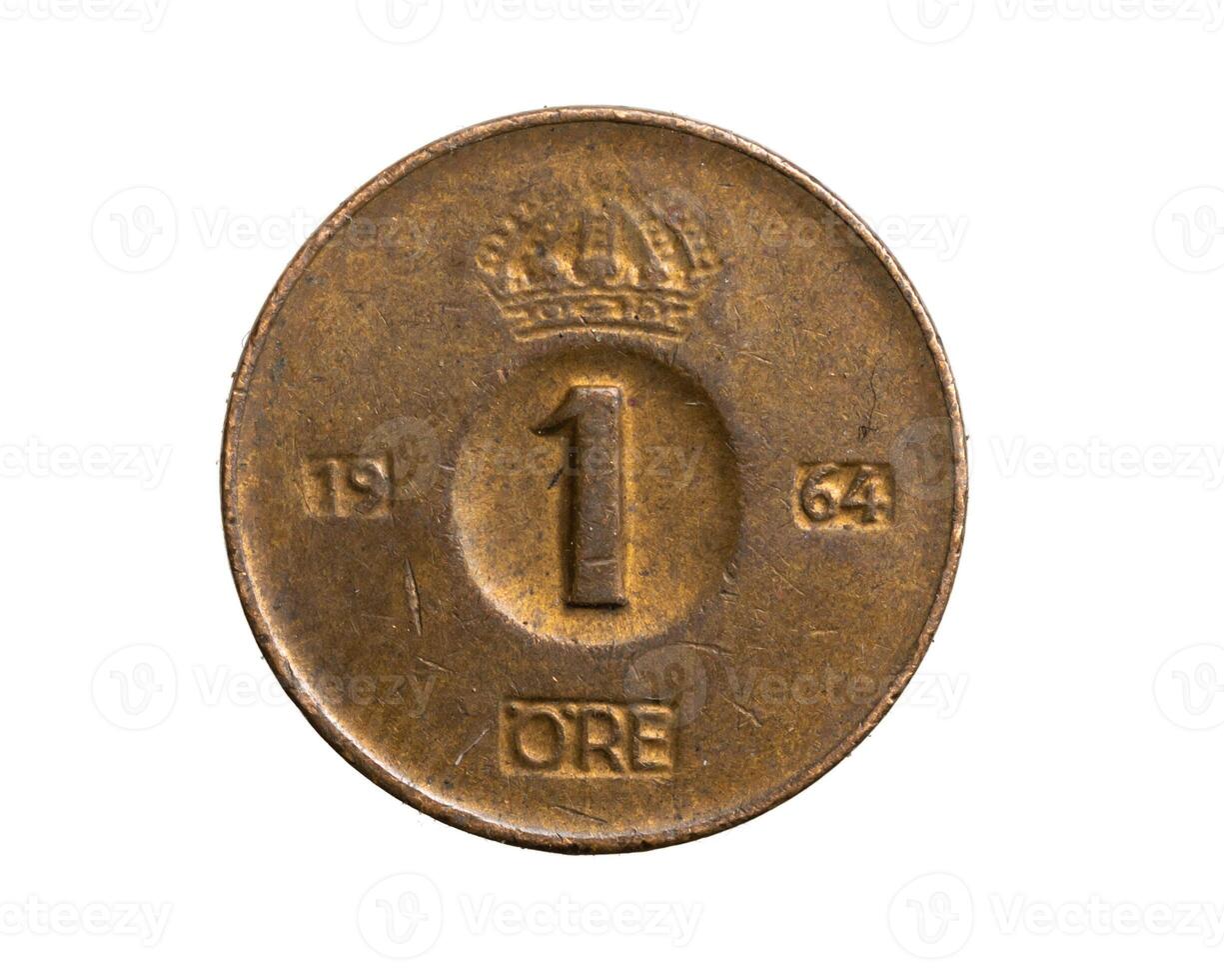 Sweden one ore coin on a white isolated background. photo