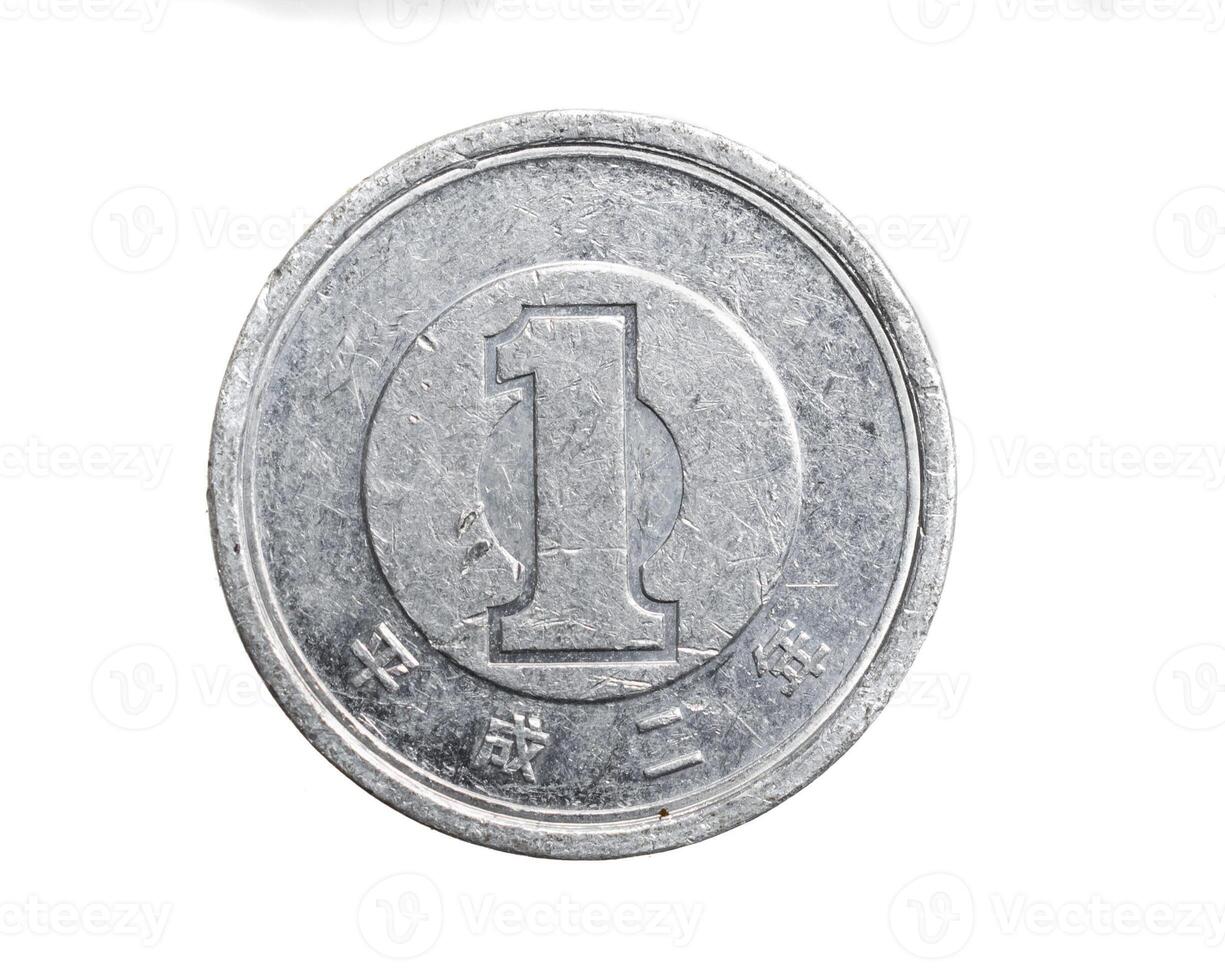 Japan one yen coin on white isolated background. photo