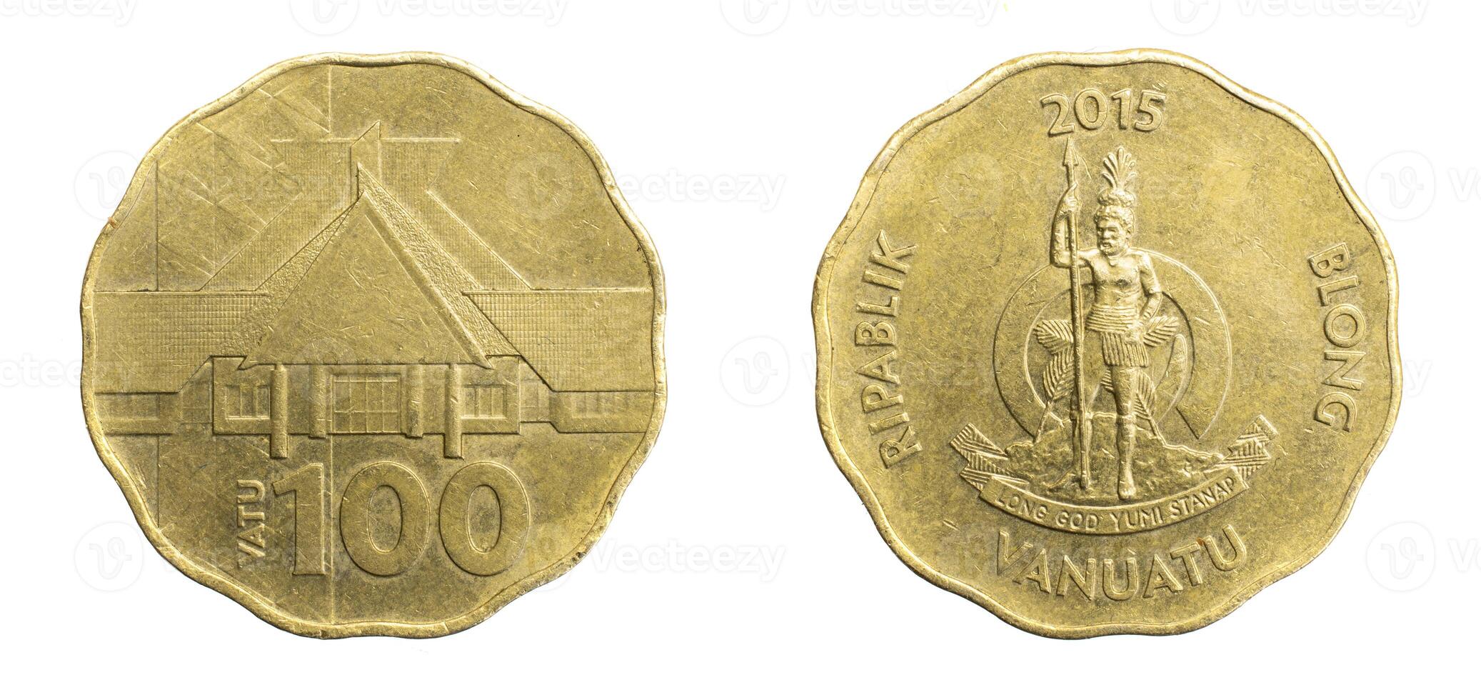 Vanuatu hundred vatu coin on a white isolated background photo