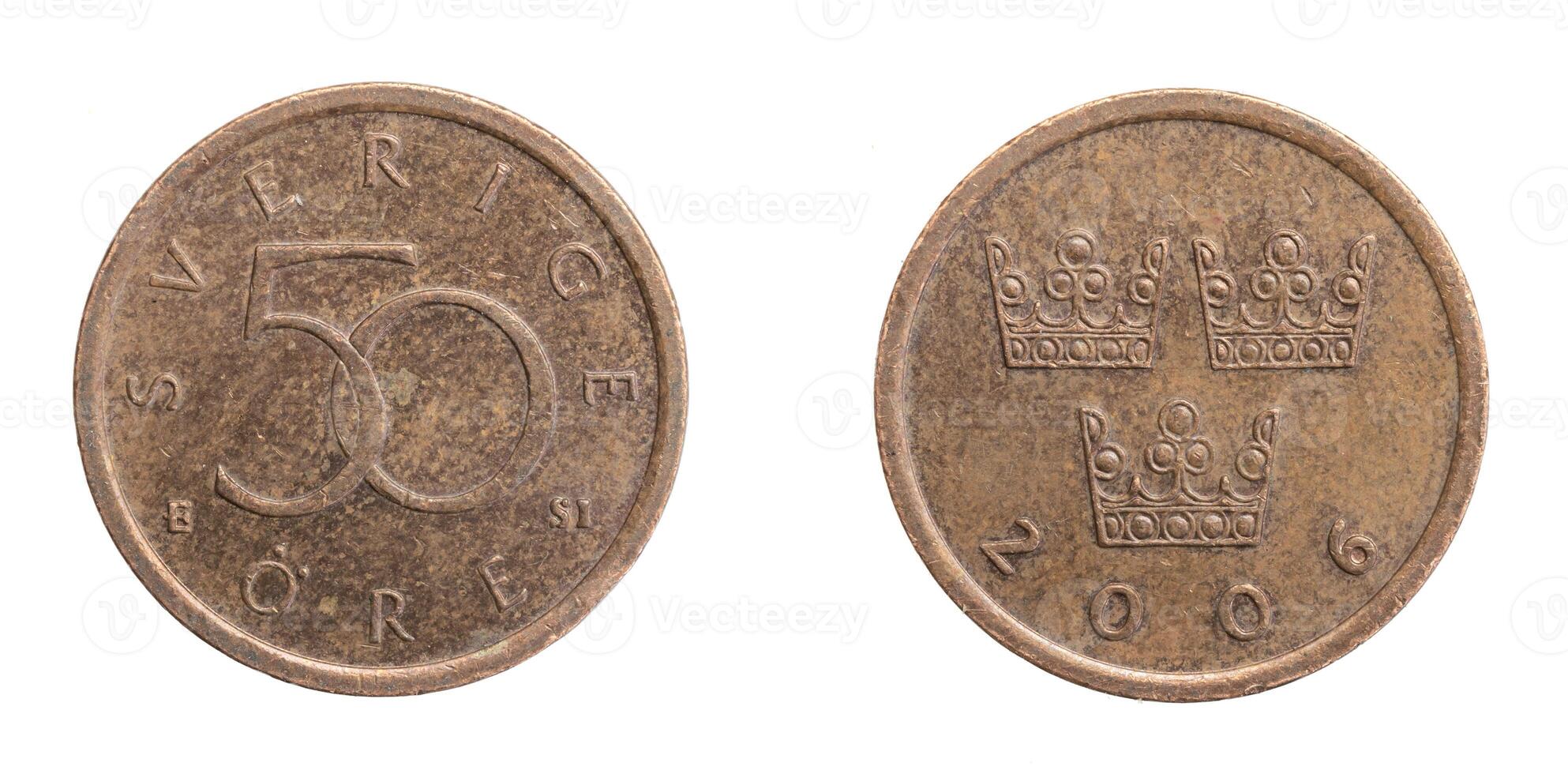 Sweden fifty ore coin on a white isolated background. photo
