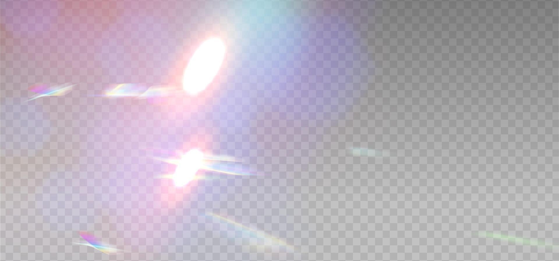 Rainbow reflection highlight layer. Glittering overlay for social media backgrounds, product presentations, photo shots. Glare dispersion from water and glass. Layered vector