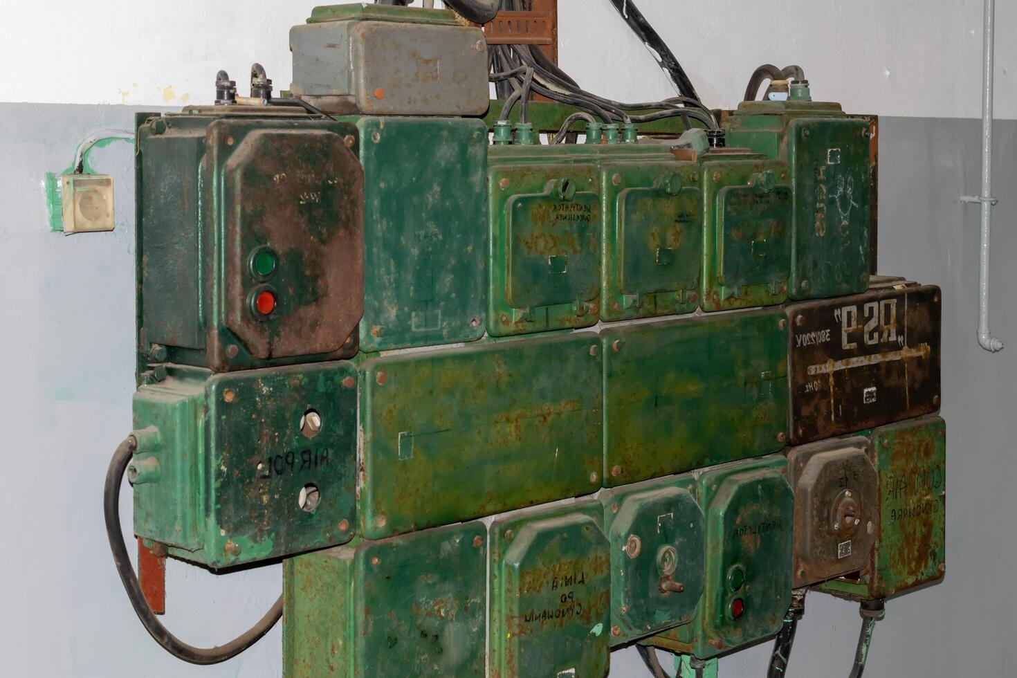 old power switchboard painted green photo