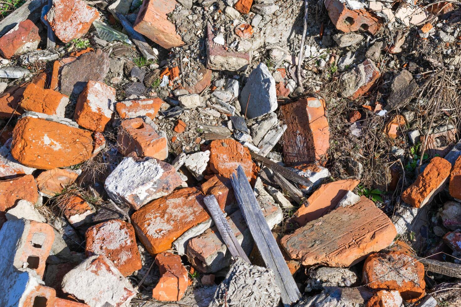 construction rubble, red bricks photo