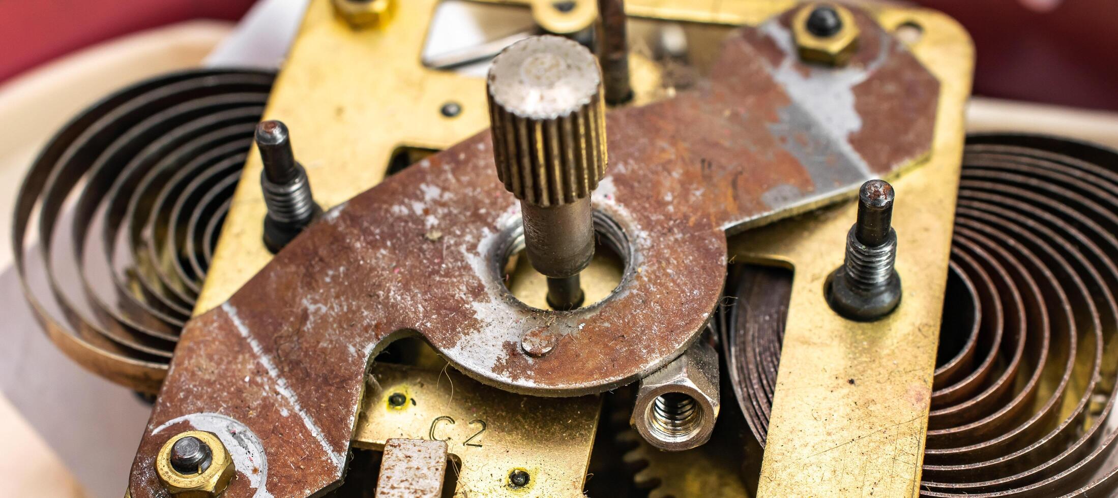 clock mechanism with details visible. background or texture photo