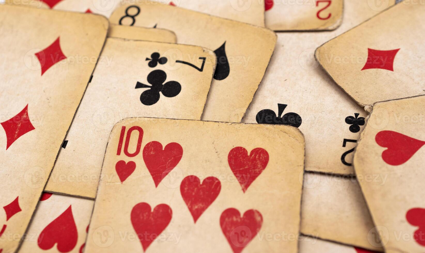 old yellowed poker cards. photo