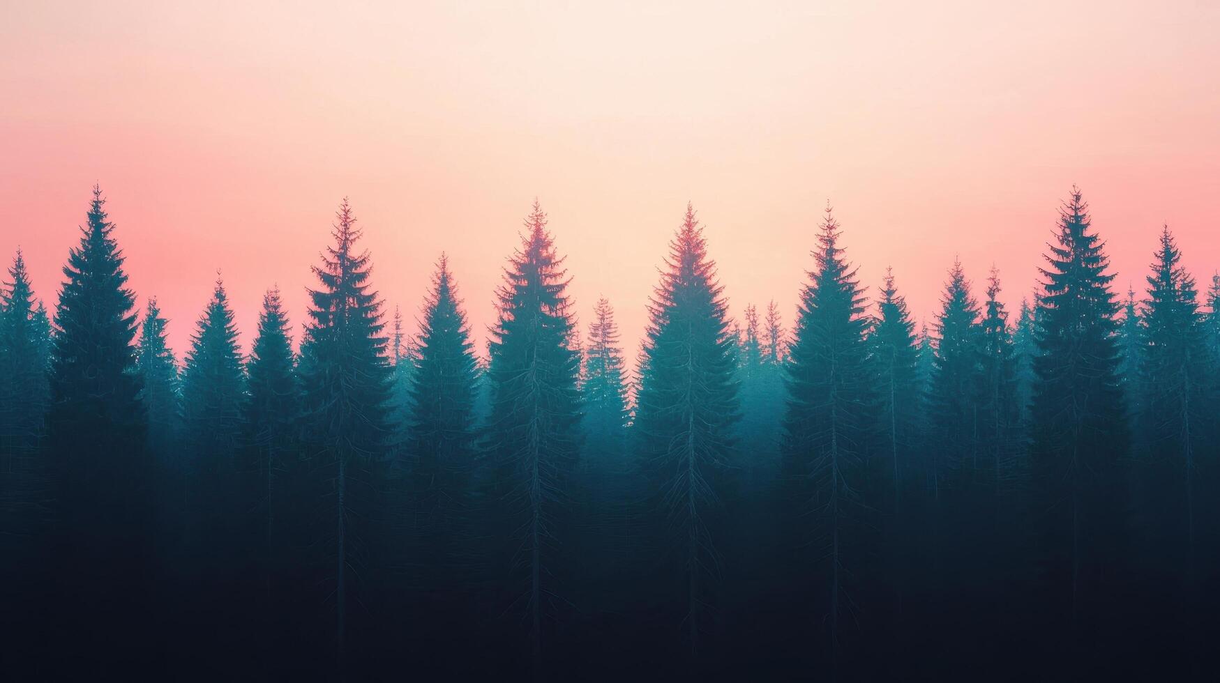 Serene sunset over evergreen trees lush forest background nature photography tranquil environment wide viewpoint photo