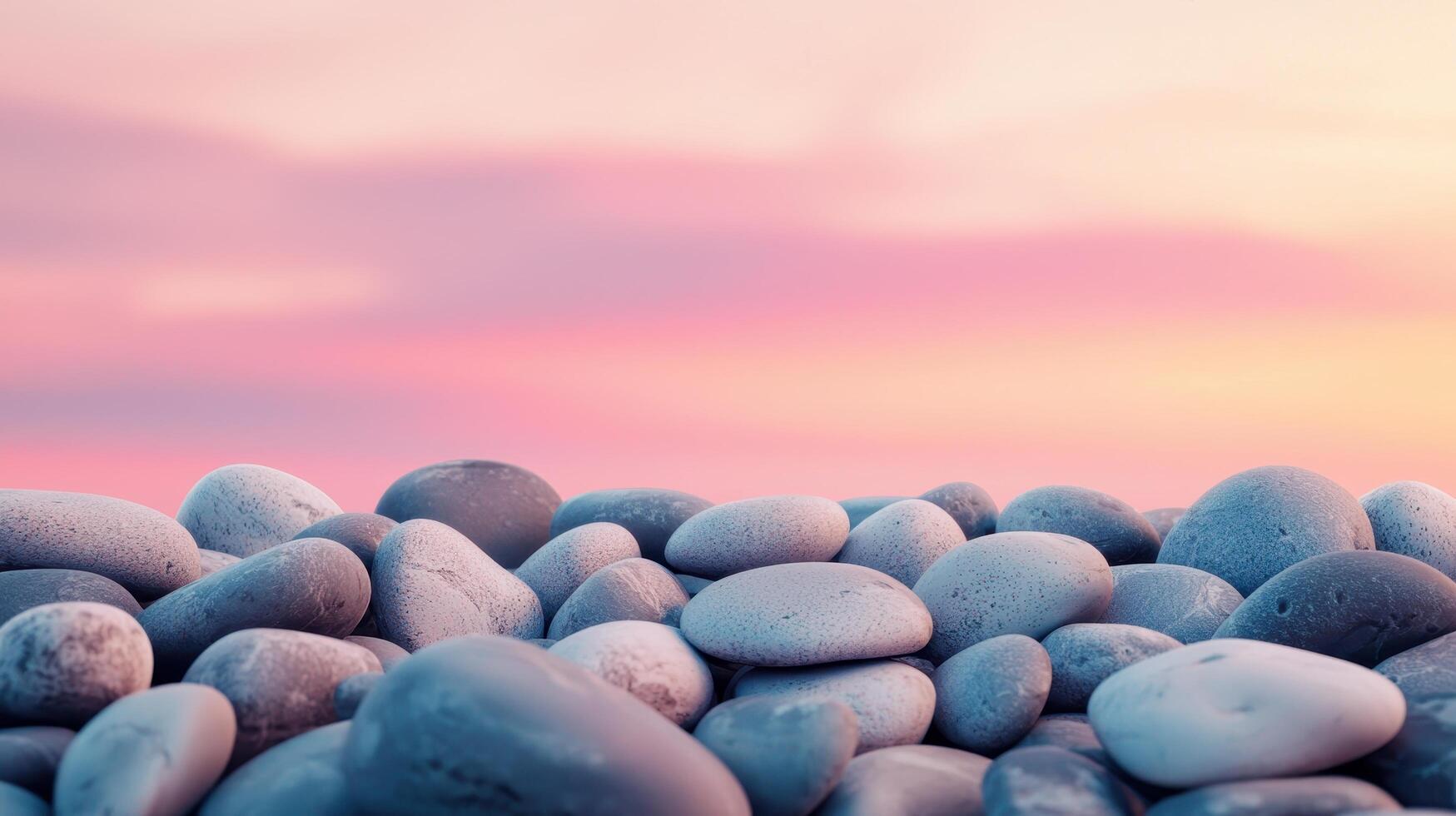 Serene pebbles at sunset tranquil beach nature scene colorful background close-up view calming concept photo