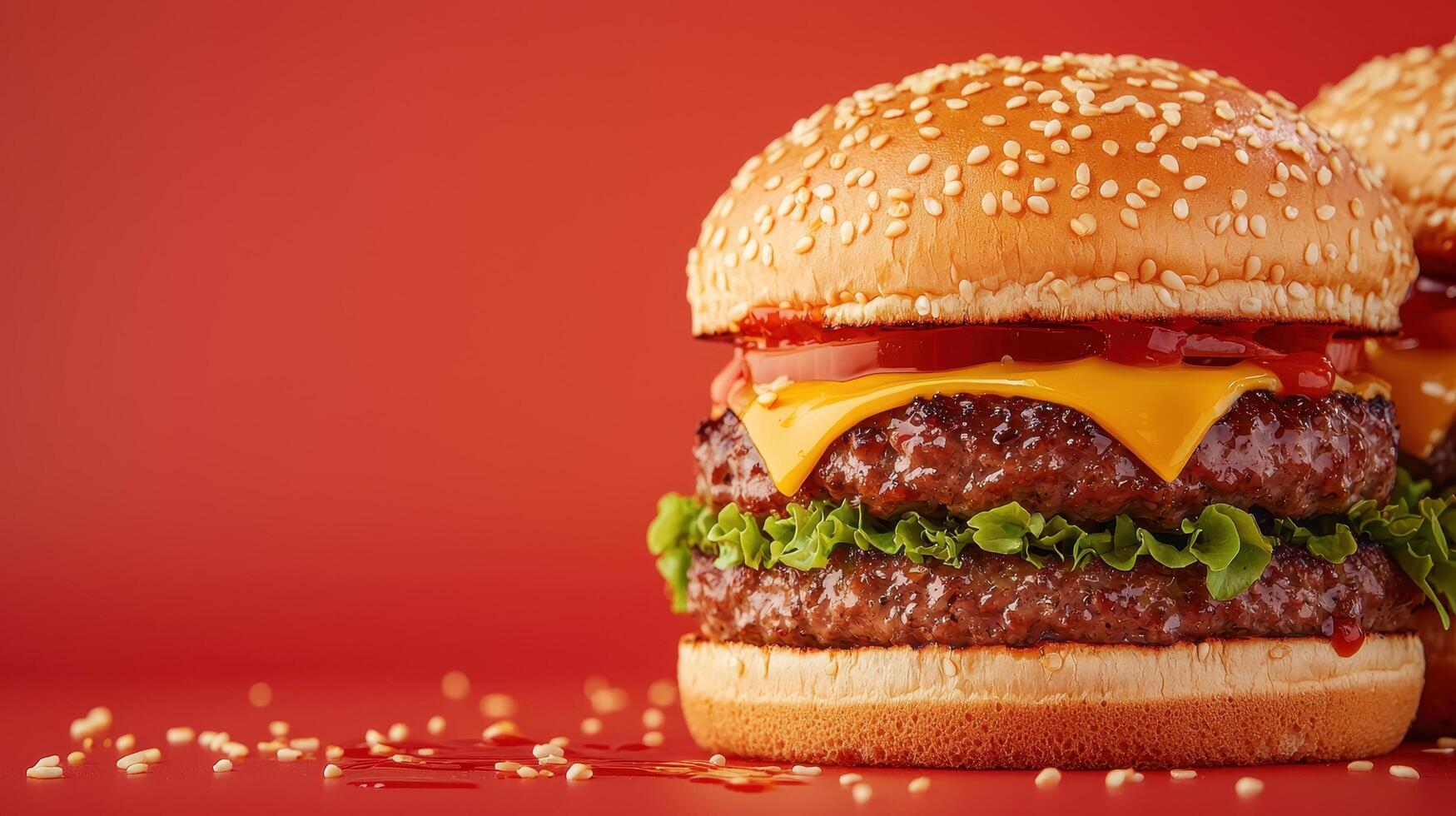 Delicious cheeseburger delight restaurant background food photography colorful environment close-up viewpoint photo