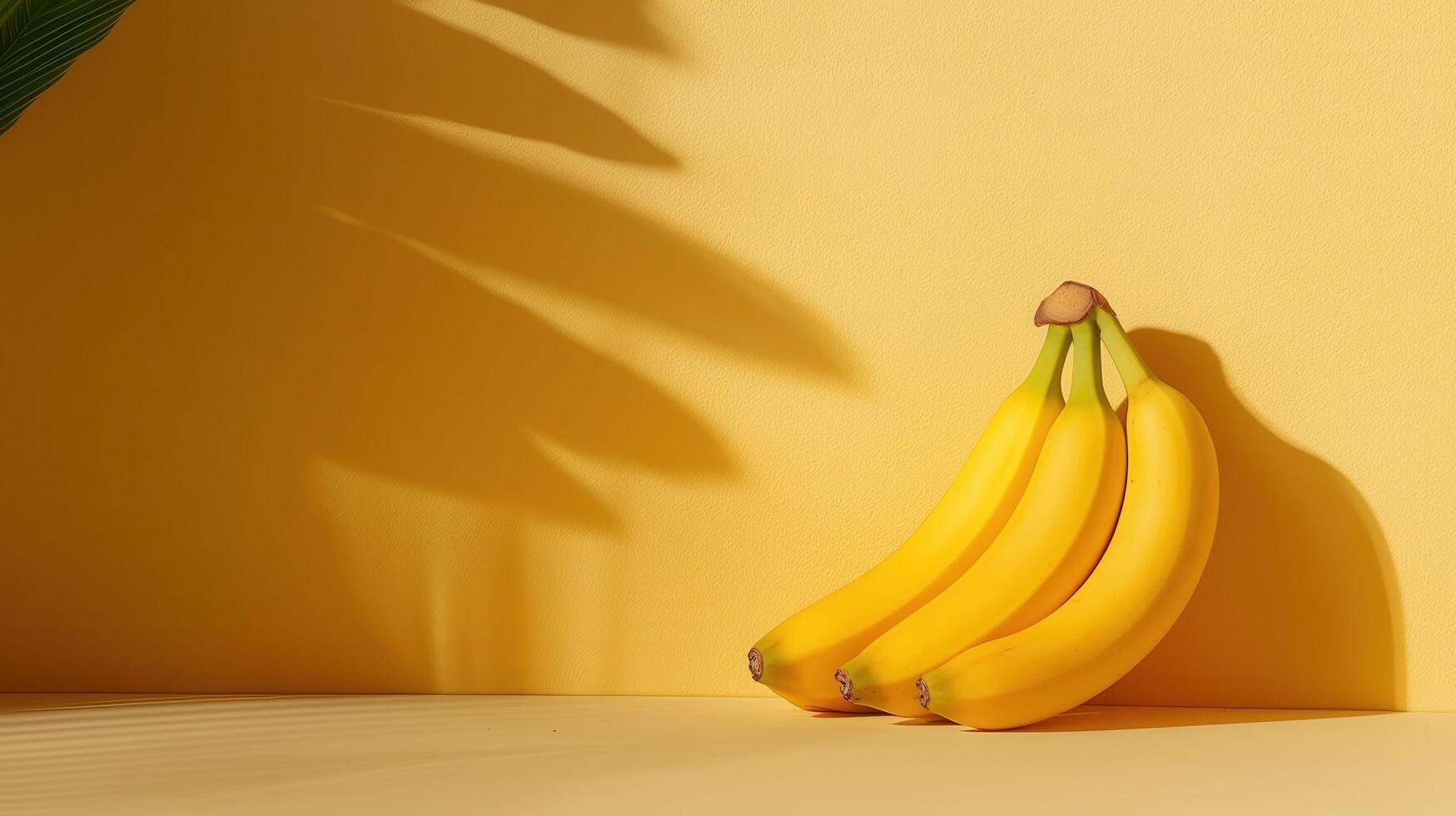 Fresh bananas on yellow background artistic food photography minimalist environment close-up viewpoint photo