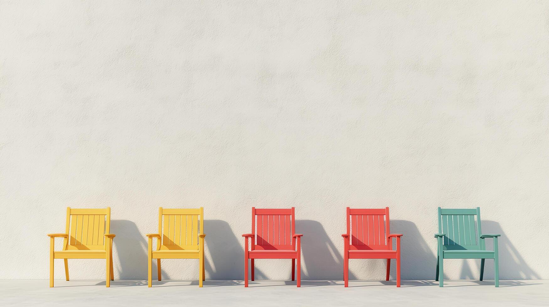 Colorful chairs against neutral background in minimalistic setting bright design elements for modern interiors photo
