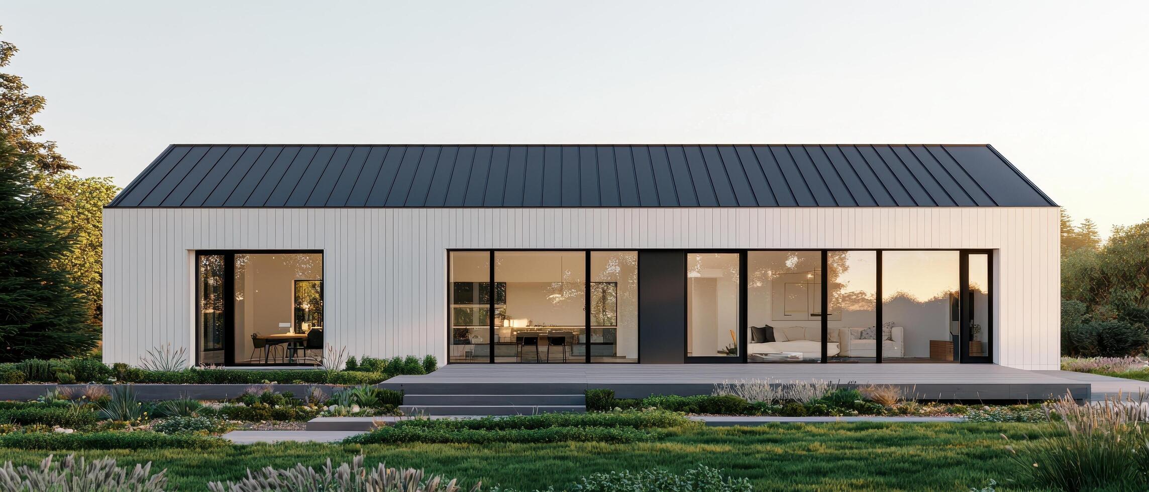 Contemporary home architecture modern suburban area building design green landscape background front view concept photo