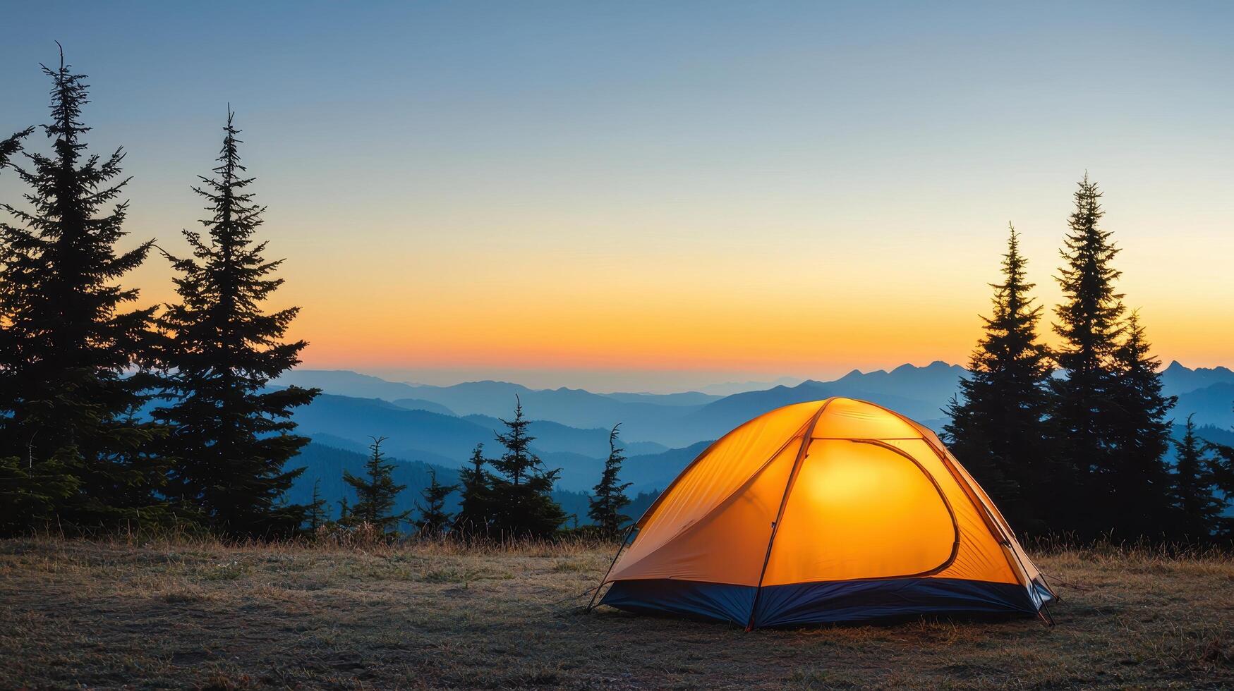 Adventurous camping experience majestic mountains nature photography evening background peaceful viewpoint photo