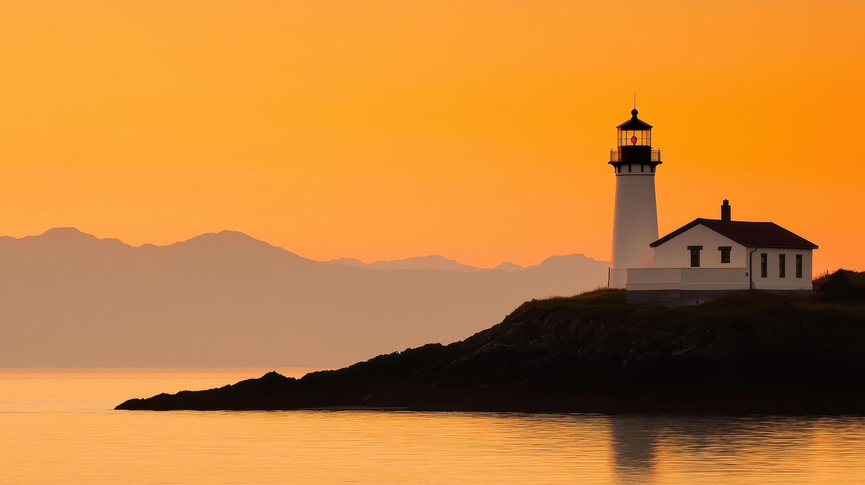 Sunset over lighthouse coastal landscape tranquil scene serene background captured aesthetically photo
