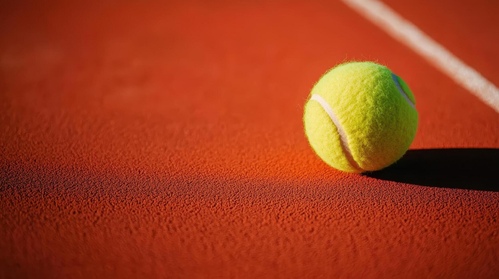 Tennis ball rolling on orange clay court background sports event outdoor close-up view photo