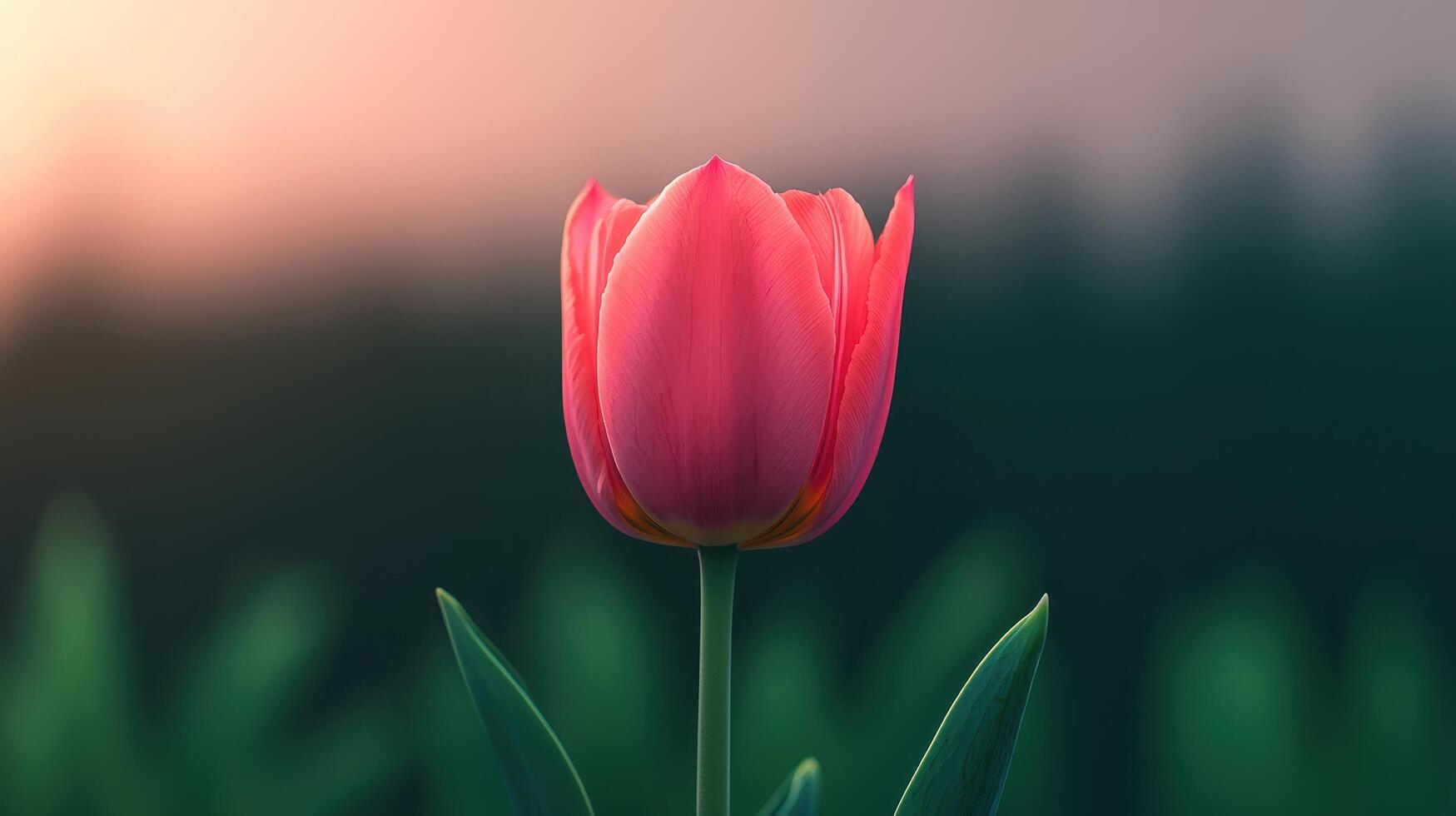 Blooming pink tulip in nature background close-up photography serene environment soft focus viewpoint photo
