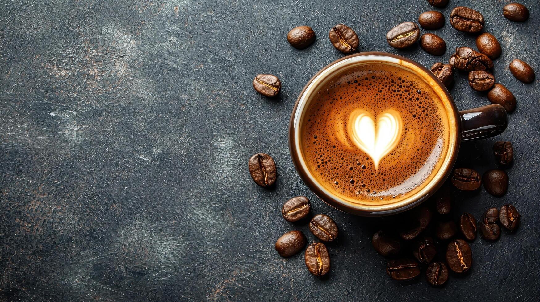 Coffee art with heart shape close-up shot dark background cozy environment beverage concept photo