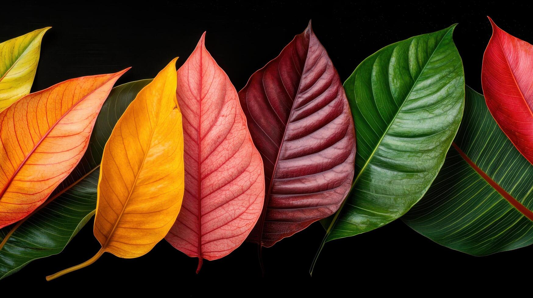 Vibrant autumn leaves in vivid colors nature background close-up photography black environment photo