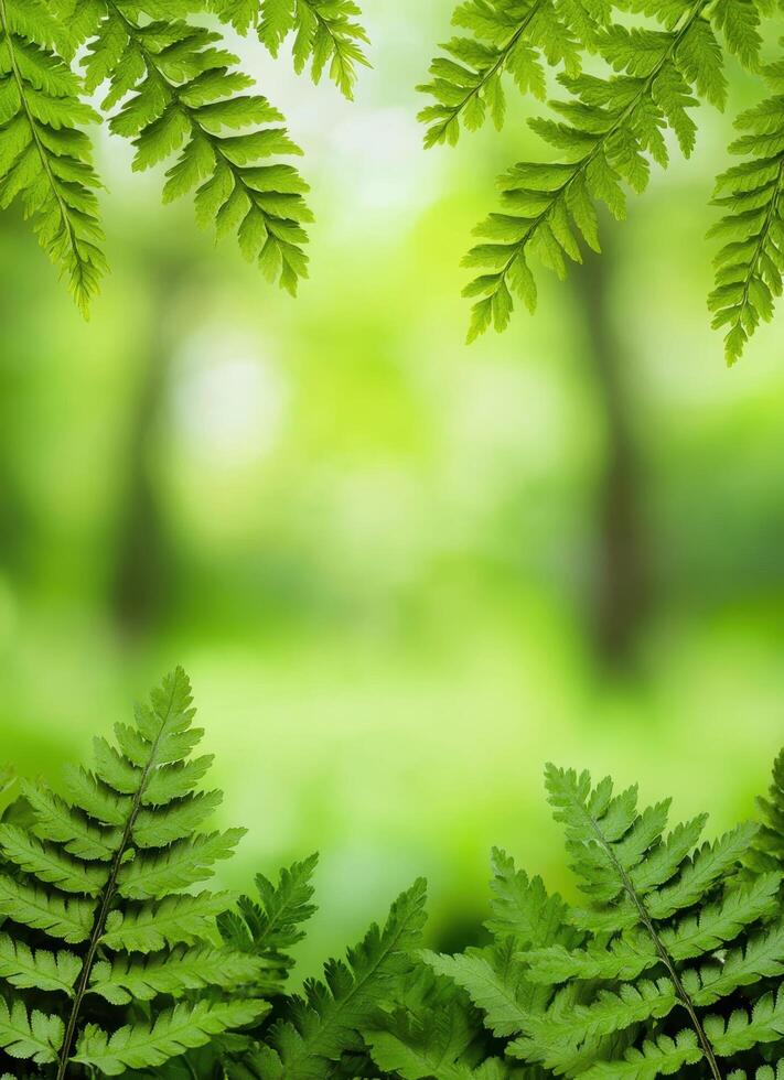 Lush green ferns framing nature's background tranquil forest close-up view botanical photography photo
