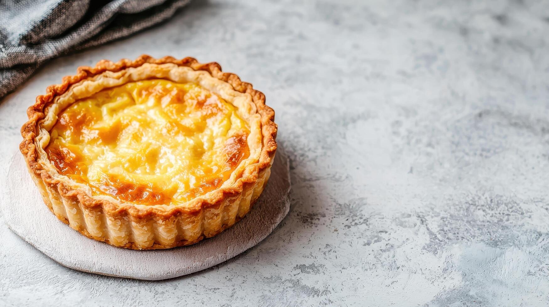 Delicious quiche recipe kitchen food photography minimalist background top-down view culinary concept photo