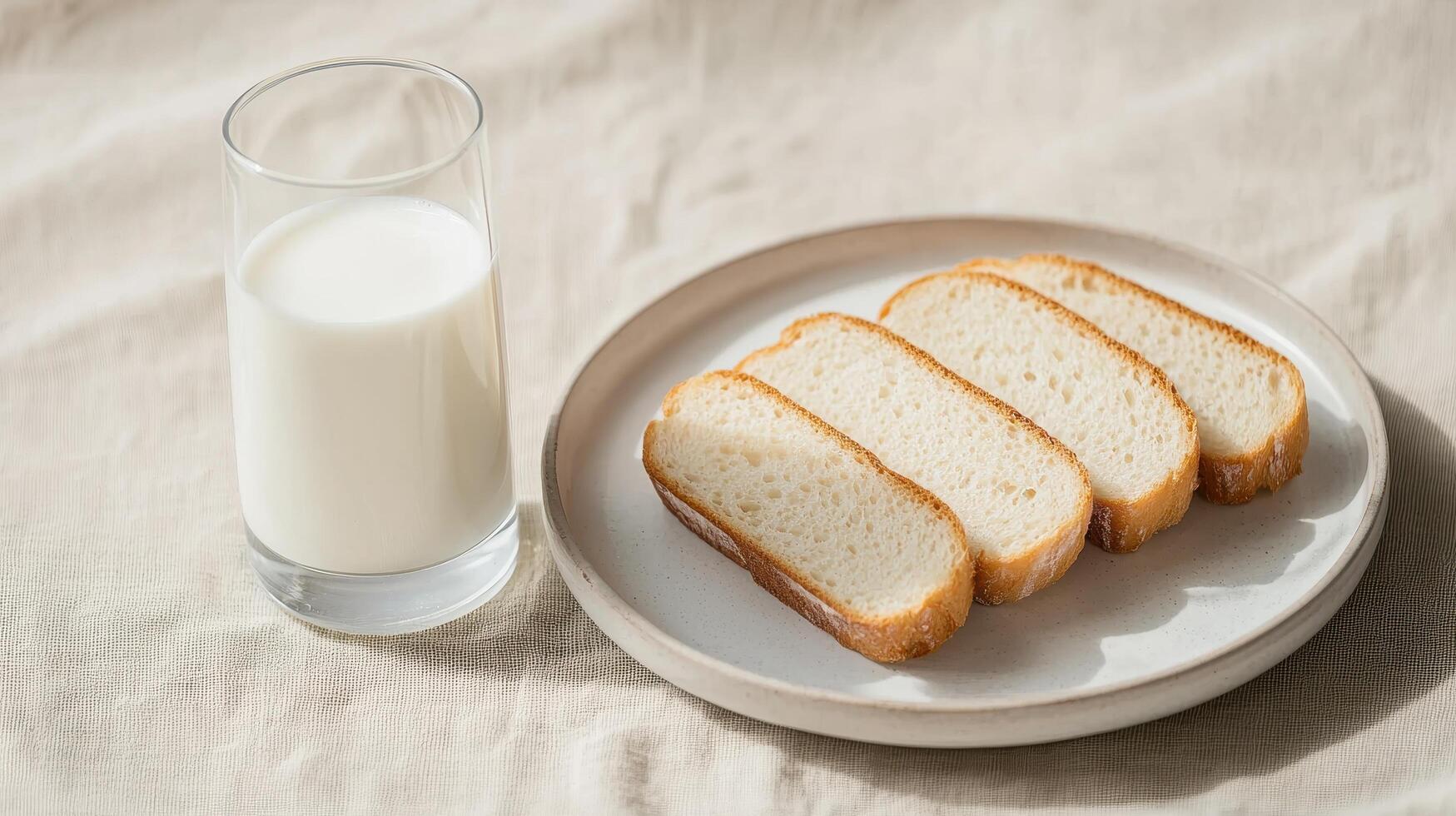 Delicious slices of bread with fresh milk home kitchen food photography soft background photo
