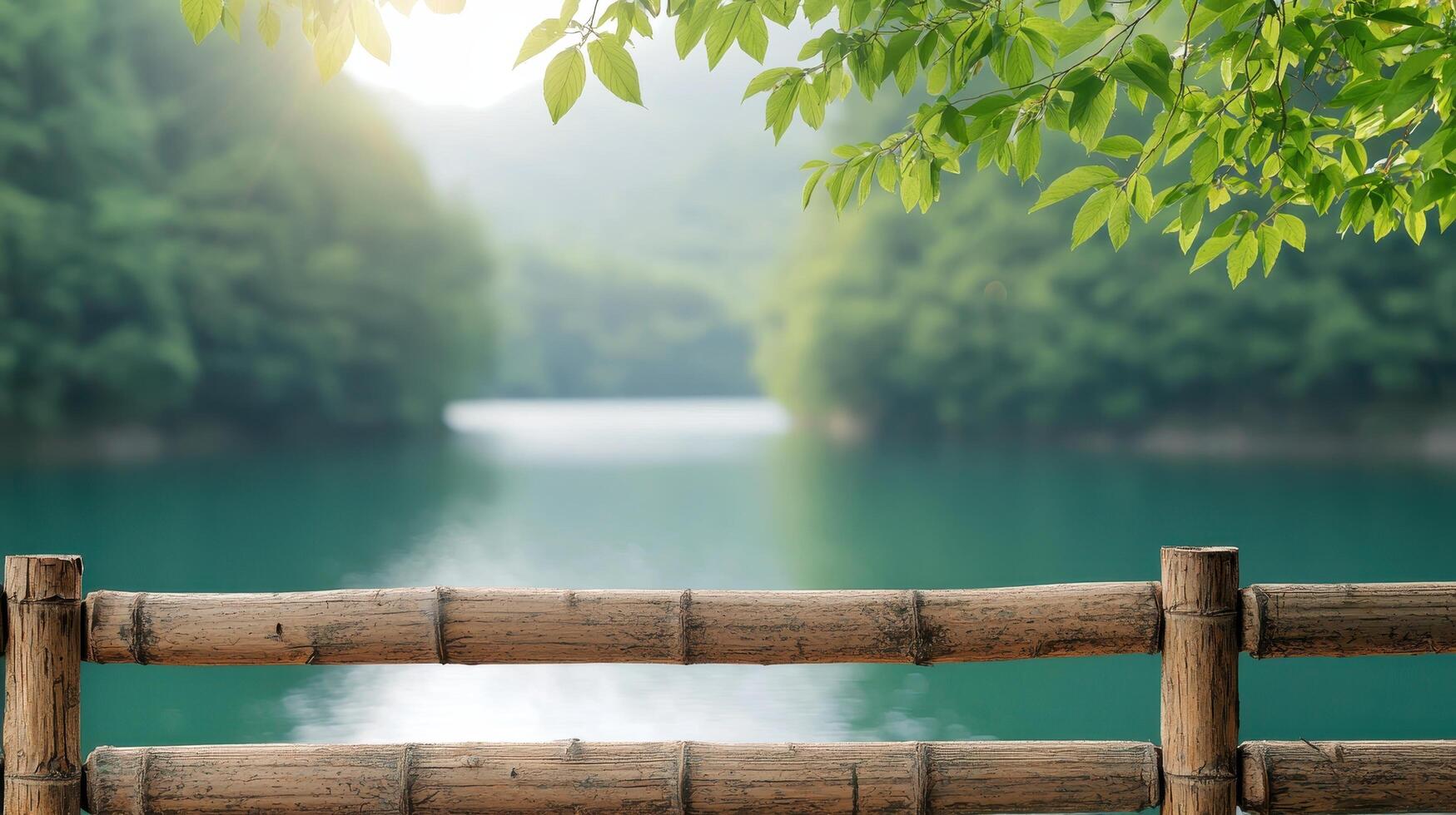 Tranquil morning reflection by the river lush green background nature scene serene environment peaceful viewpoint photo