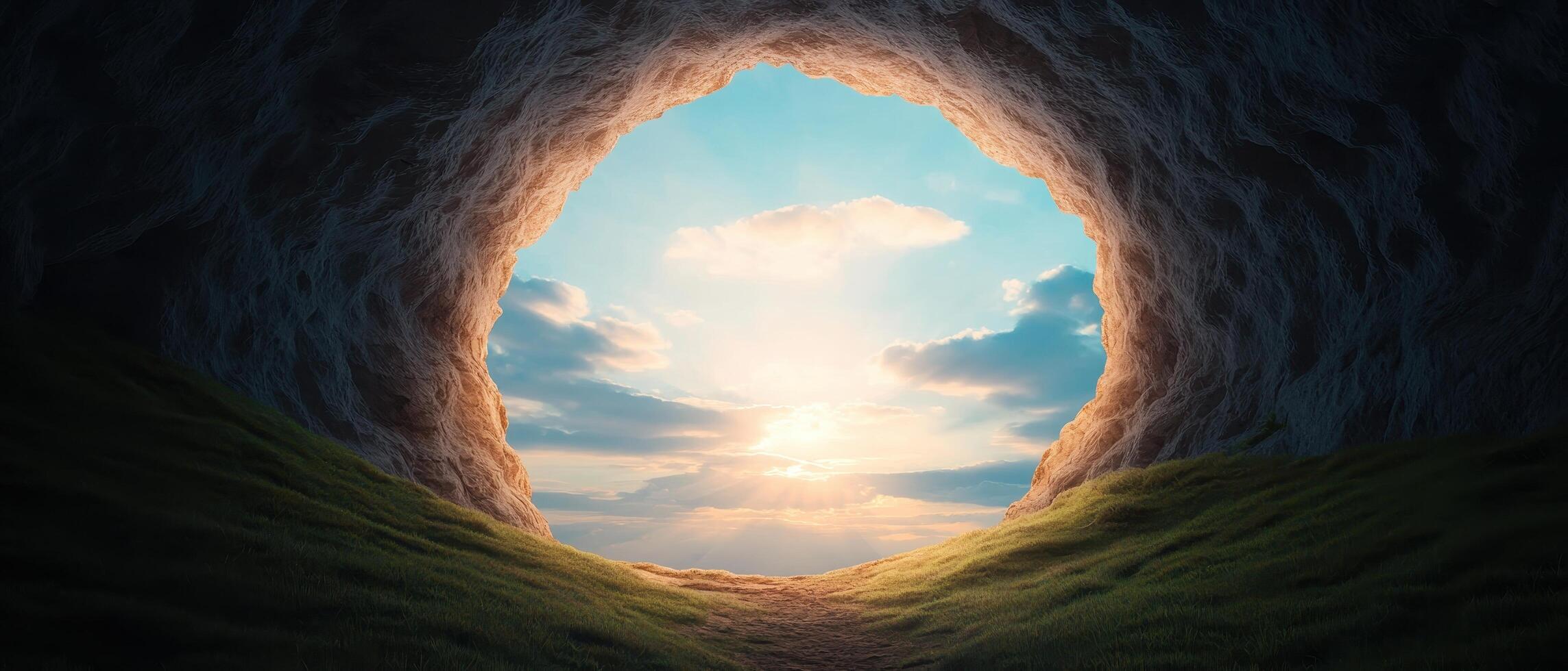 Cave entrance with scenic background nature exploration outdoor landscape daylight viewpoint tranquil environment photo