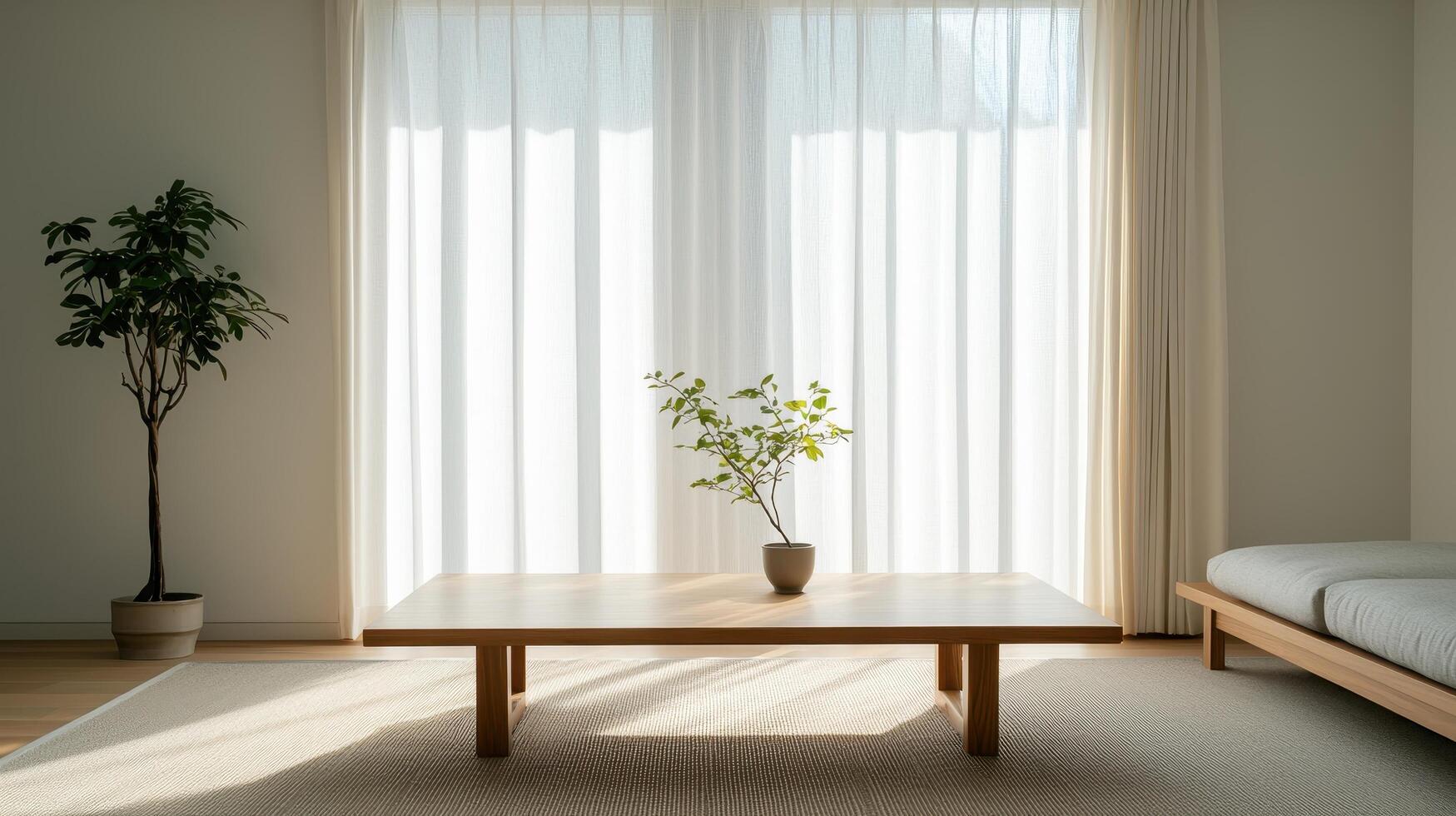 Calm indoor plant arrangement modern living room minimalist decor natural light background photo