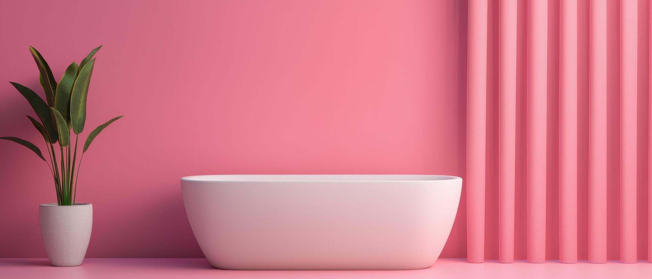 Elegant bathtub design with pink background and natural plants modern bathroom environment contemporary aesthetic photo