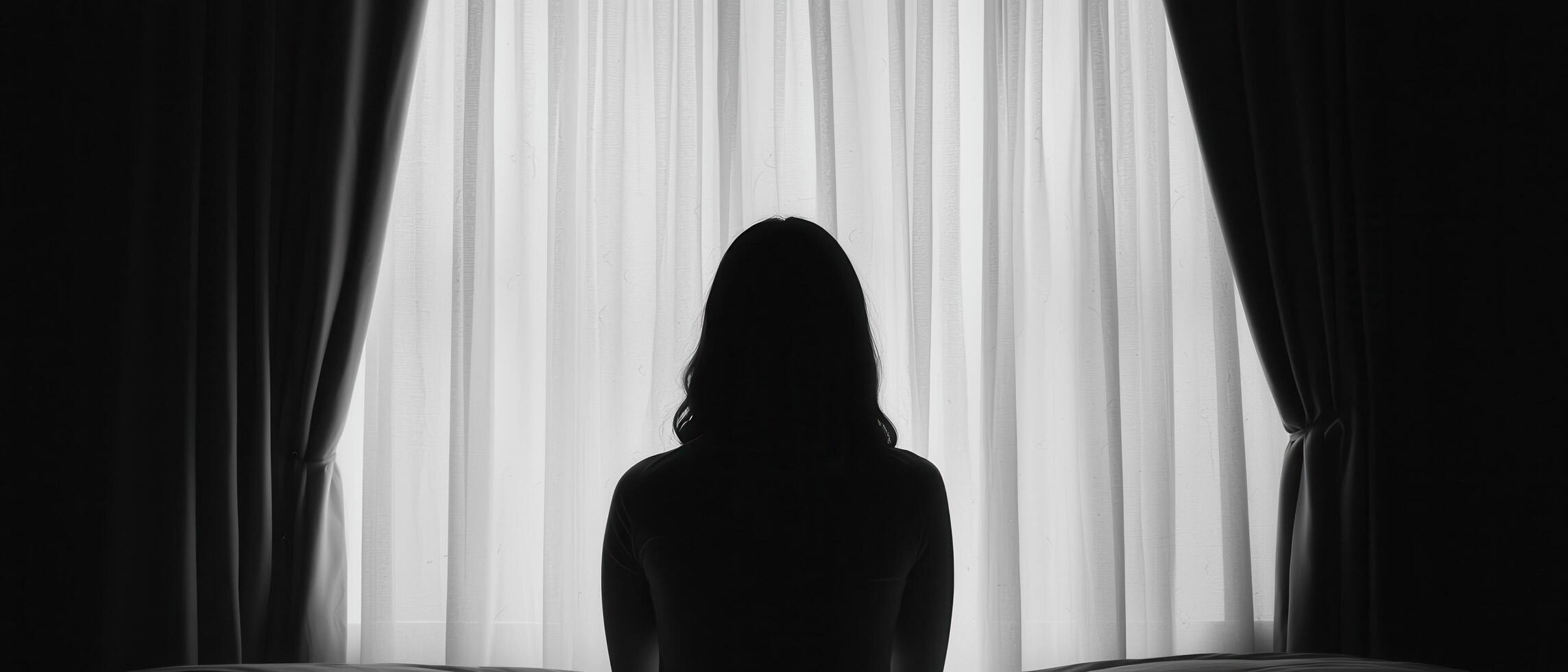 Silhouette of a woman contemplating life at home natural background intimate setting calm environment photo