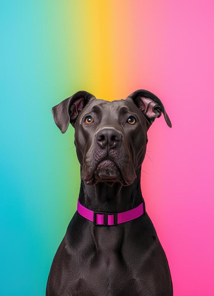 Majestic dog portrait vibrant background nature-inspired colors studio setting close-up perspective photo