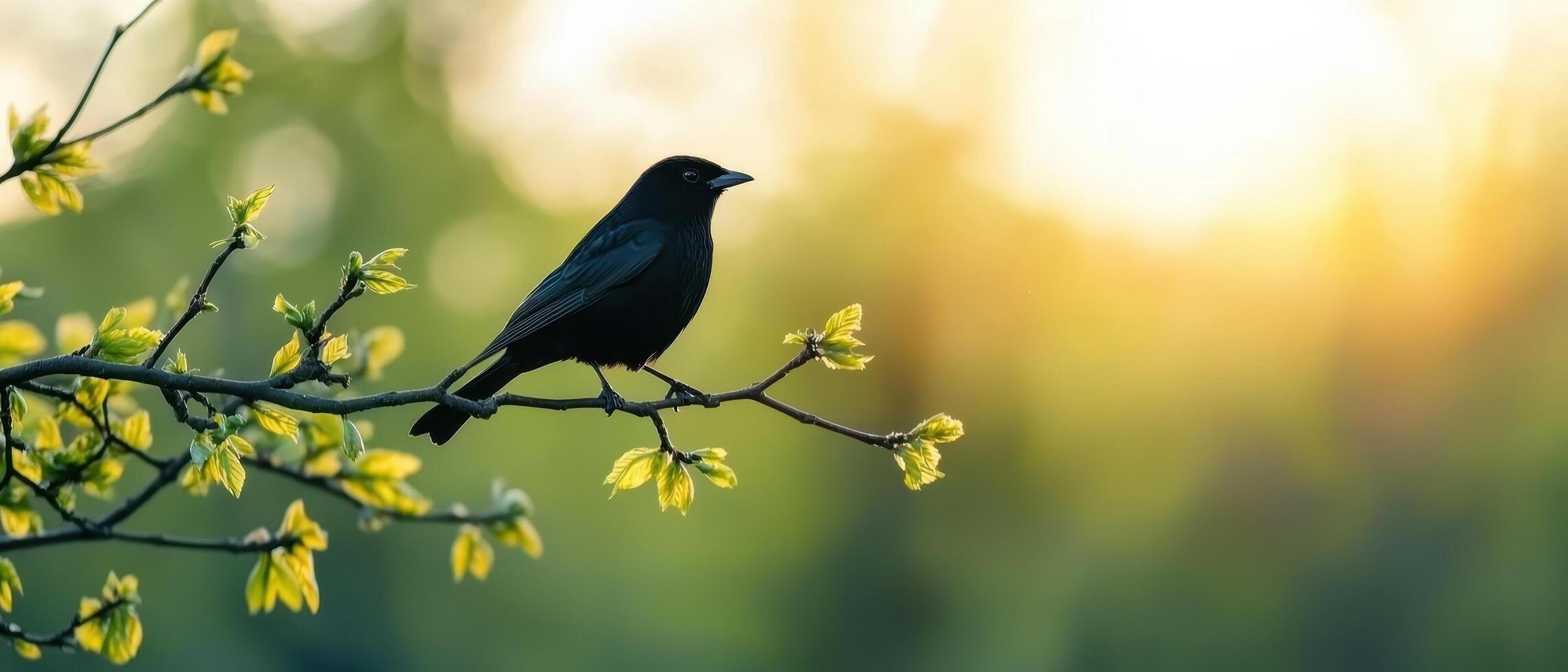 Bird perched on branch in nature background captured at sunrise tranquil environment serene viewpoint photo