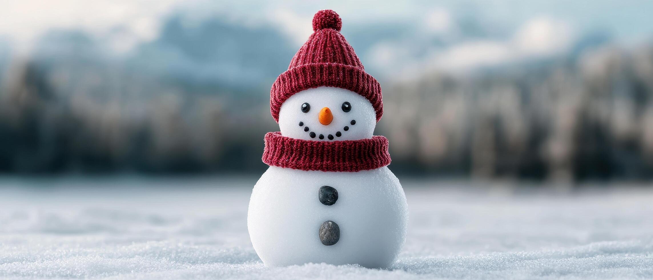 Snowman in nature background winter wonderland cute content outdoor scene cheerful viewpoint playful concept photo