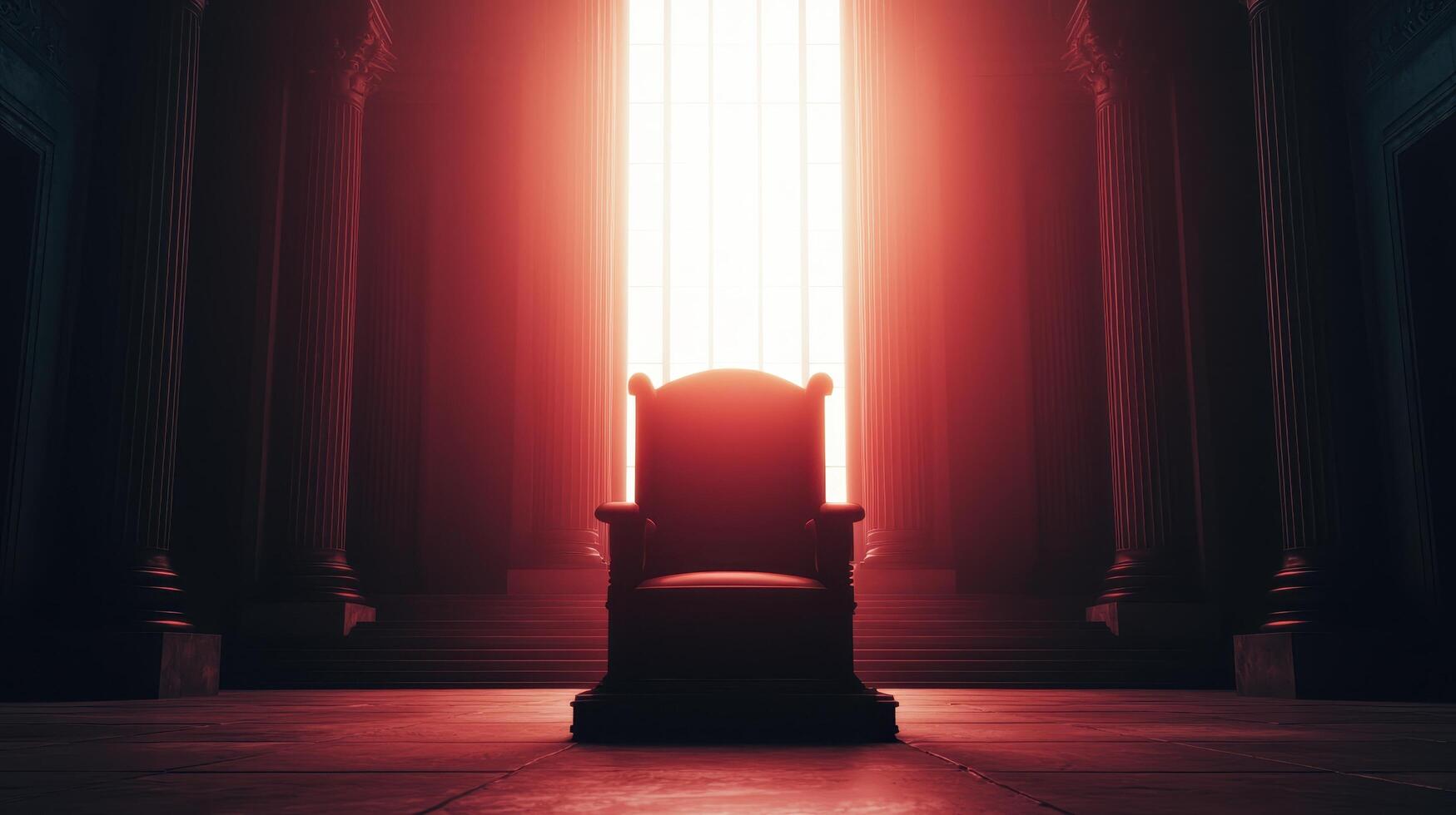 Majestic throne illuminated by light ancient hall digital art dark background enigmatic nature elements photo